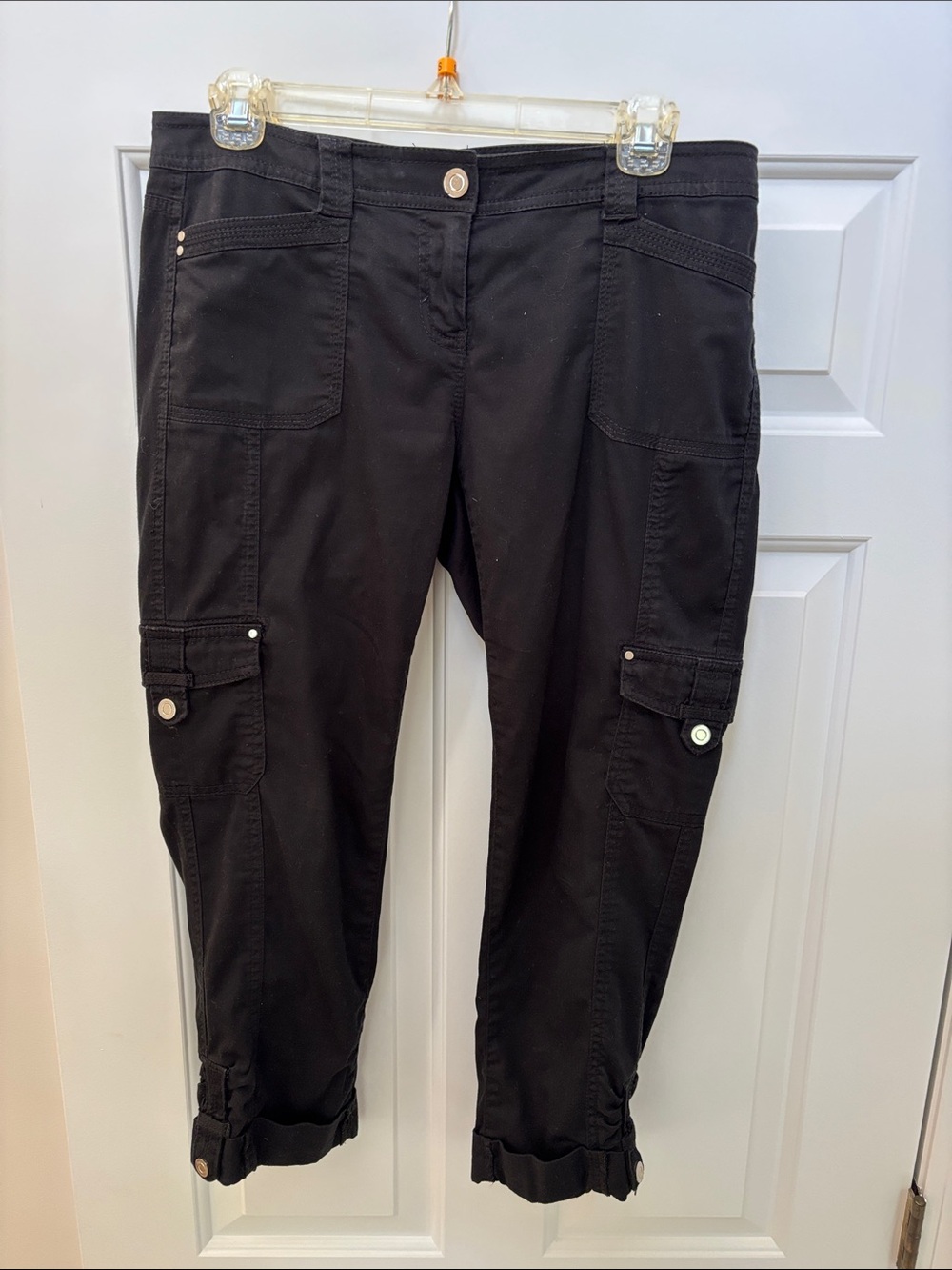 White House Black Market Black Cargo Capri Pants with Button Tabs Size 2